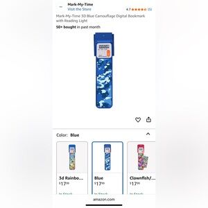 3D Blue Camouflage Digital Bookmark with Reading Light